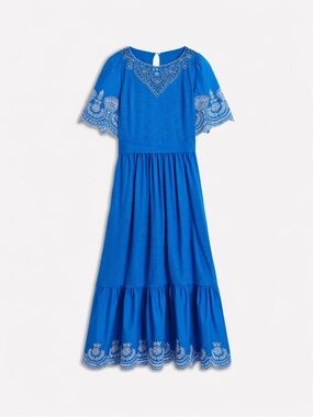 Boden Isabel Broderie Mix Maxi Dress Cerulean Blue Embroidered Sz 16 no belt
